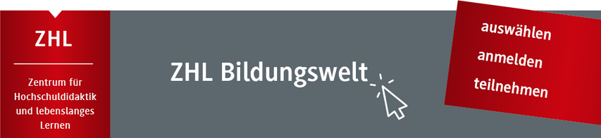 Das ZHL-Logo steht prominent auf einem grauen Hintergrund, umgeben von roten Elementen, die zur Interaktion einladen.